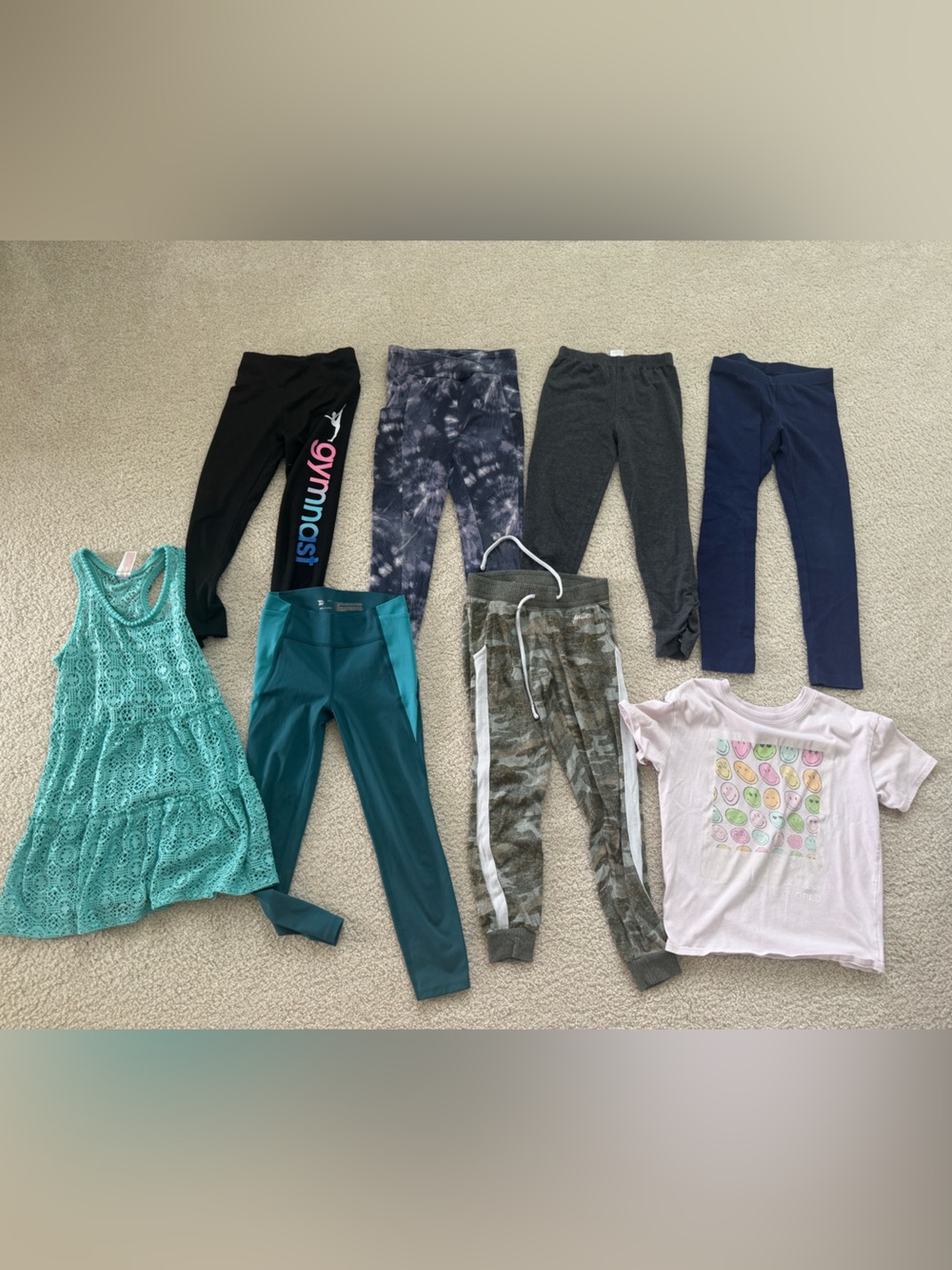 Girls Activewear & Tops Bundle with Teal coverup and Camouflage Joggers